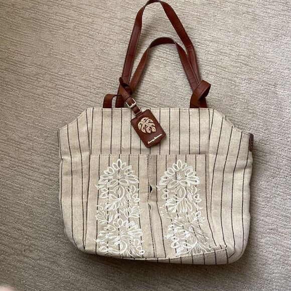 Tommy Bahama Handbags - Tommy Bahama Beige Striped Purse/Tote